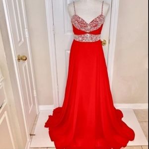 Elegant Custom Red Swarovski Crystal Beaded Evening Gown-Perfect for BYE